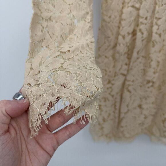 Bohme Cream Lace Long Sleeve Mini Dress Size Medium Cotton Boho - Picture 4 of 9